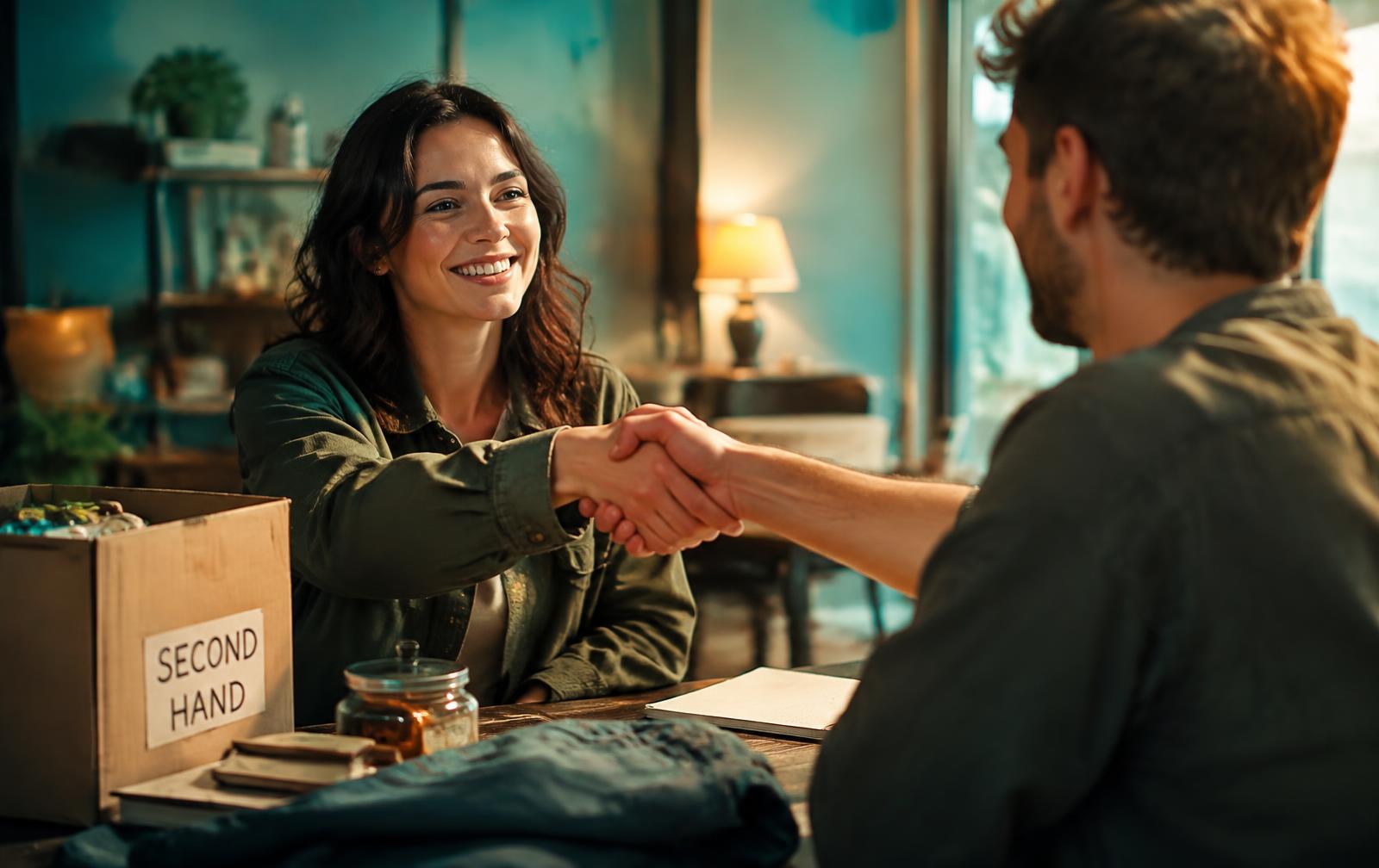 A buyer and seller shaking hands over a fair price